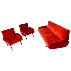 Italian Mid-Century Daybed and Armchairs, 1958