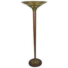 Antique Art Deco Floor Lamp, Golden Brass Details