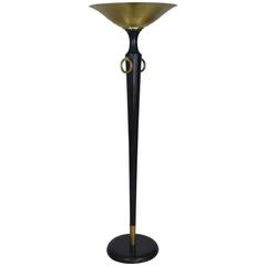 20Th Century, Art Deco Floor Lamp, Golden Brass and Bronze Details