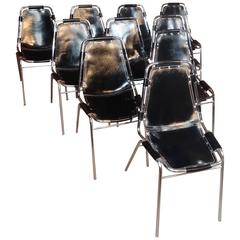 Mid-Century Modern six Black Leather Chairs for Les Arcs 