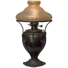 Antique Art Nouveau Bradley & Hubbard Kerosene Lamp with Handblown Shade