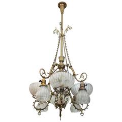 Antique Late Victorian Aesthetic Eight-Arm Gas and Electric Chandelier