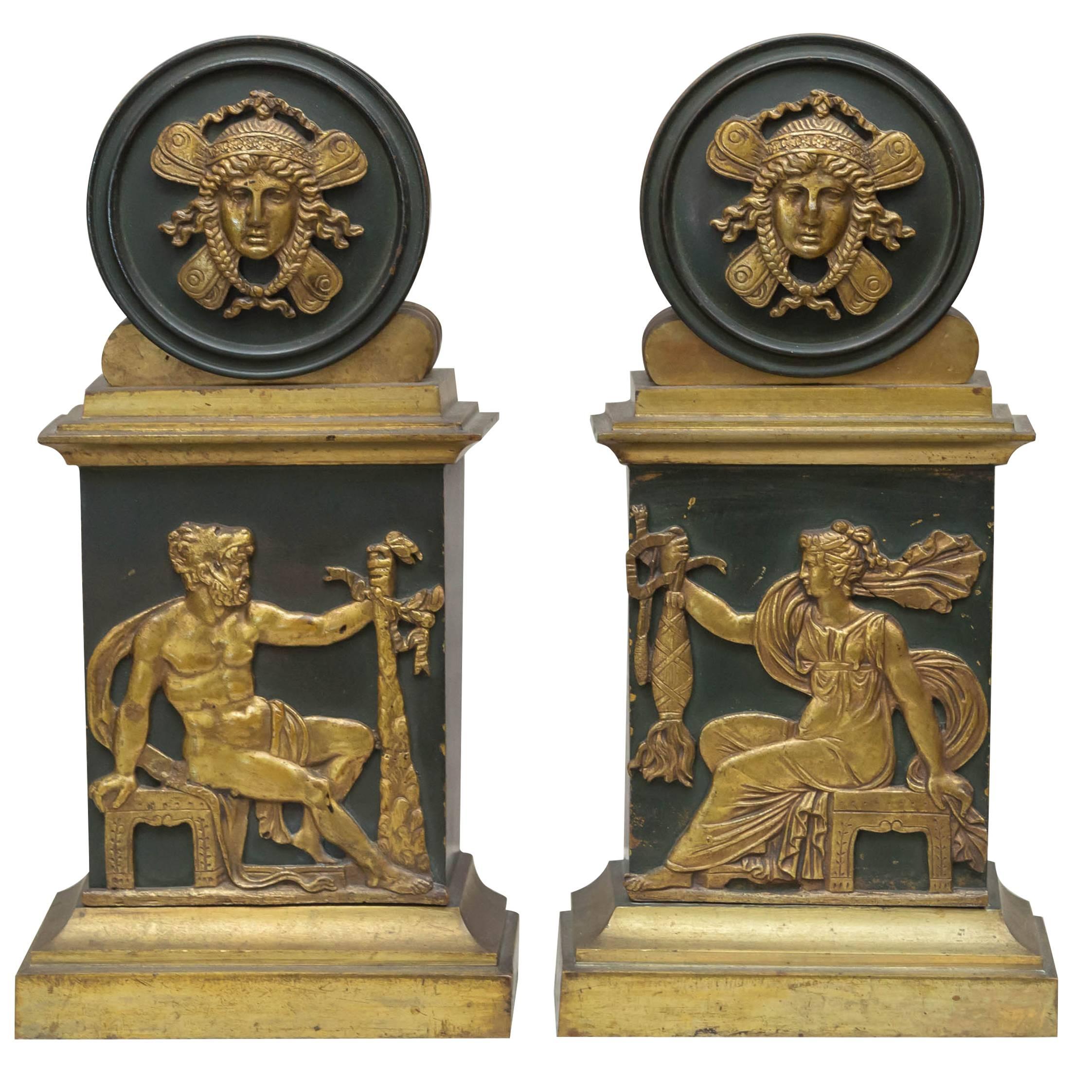 Pair of Empire Patinated and Gilt Bronze Bookends