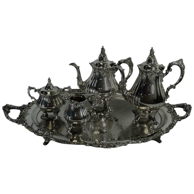 Wallace Silver Baroque Silver Plate Five-Piece Teapot, Coffeepot