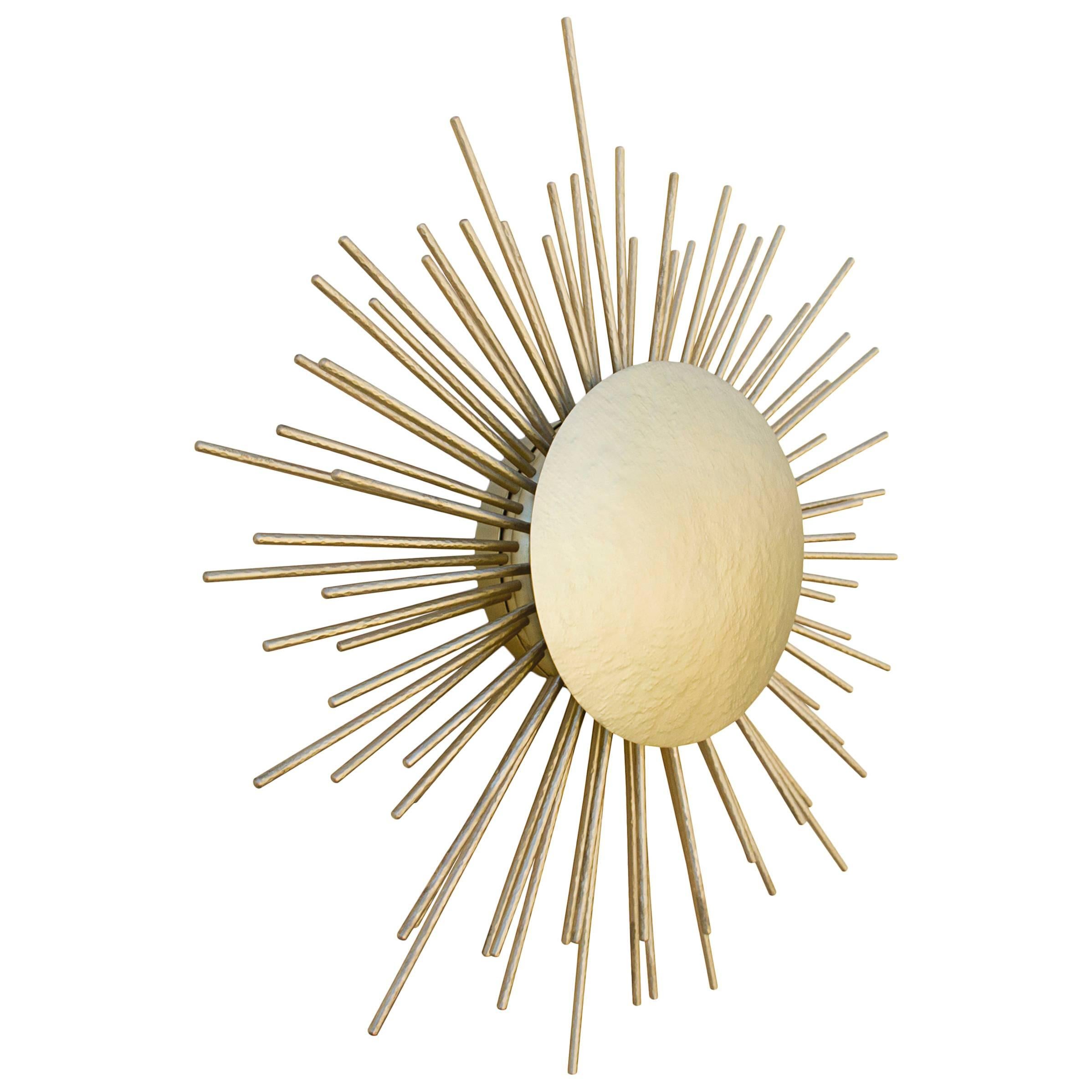 Sunrise Wall Light in Hammered Brass For Sale