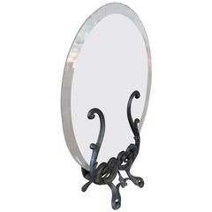 Oval Mirror in Ornate Cast Iron Base