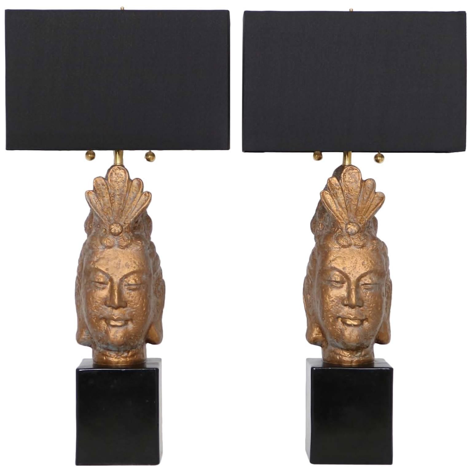 Restored Pair of James Mont Style Buddha lamps by Quartite Creative