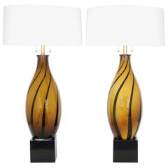 Restored Pair of Monumental Murano Glass Lamps in Butterscotch Color