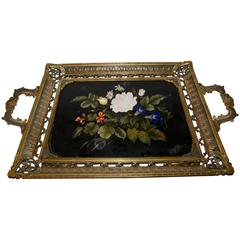 Antique Florentine Pietra Dura Plaque by Enrico Bosi Framed as Serving Tray