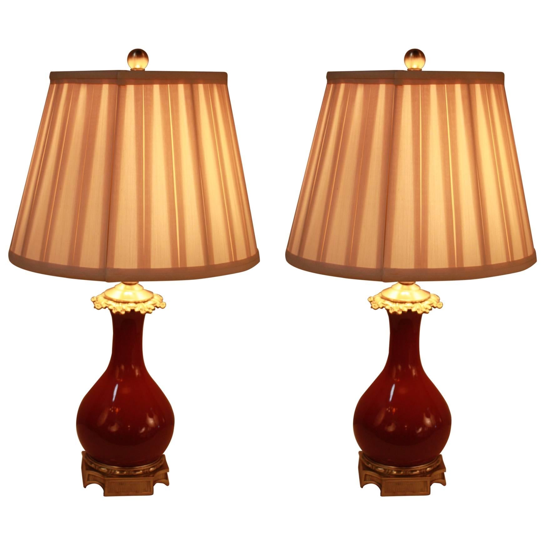 Pair of 19th Century Sang de Boeuf Porcelain Table Lamps