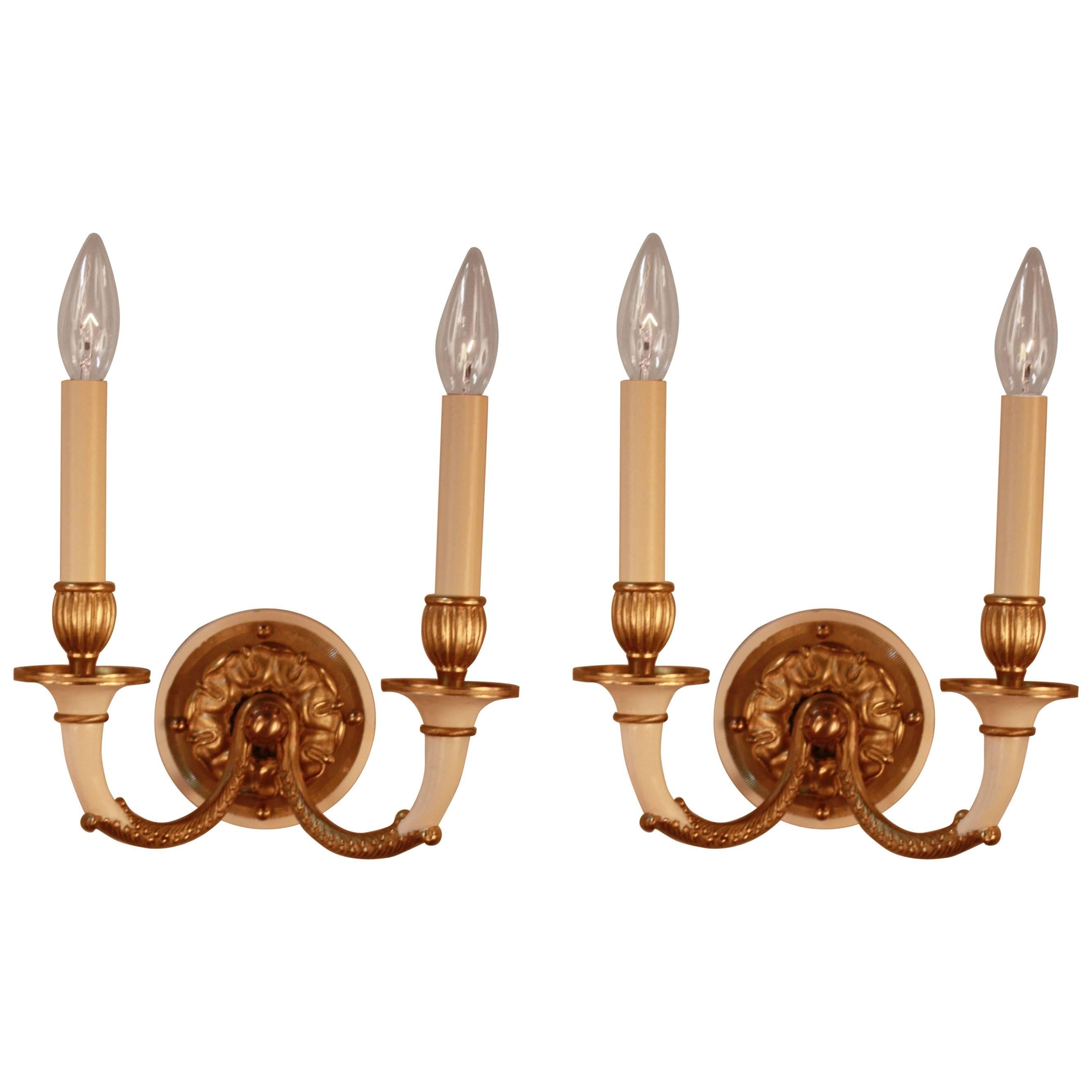 Pair of French Empire Style Bronze Wall Sconces