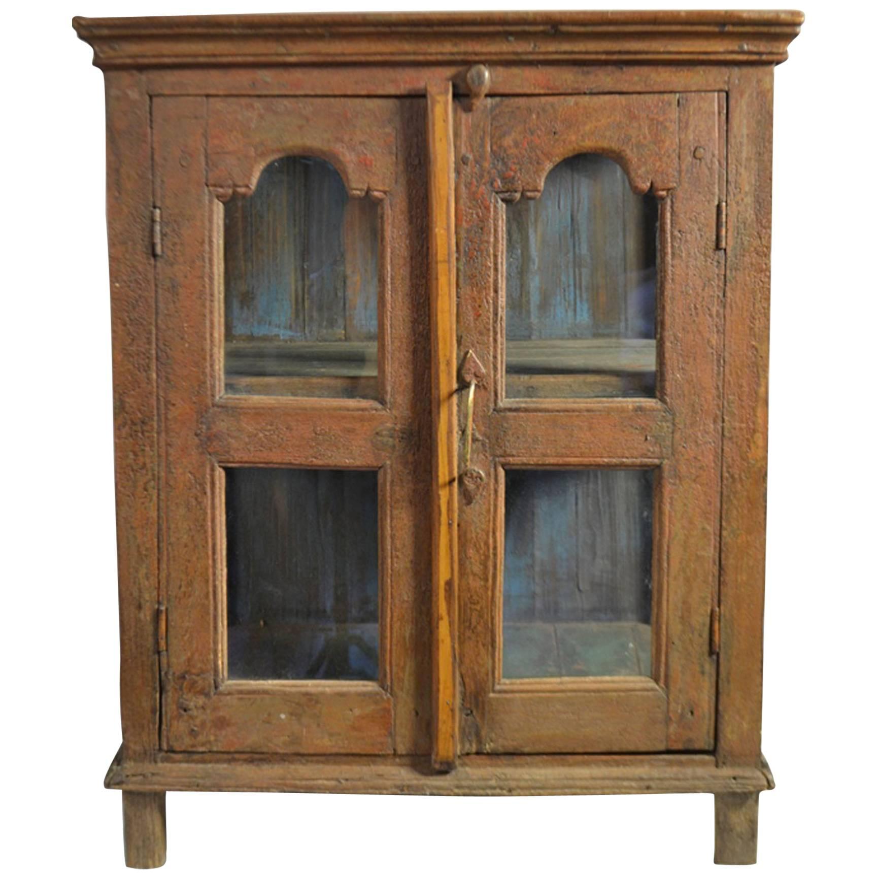 Late 18th Century Painted Wood Hanging Shelf with Glass Doors For Sale