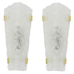 Pair of Large Angular Ice Glass Sconces by Hillebrand, Germany, 1960s