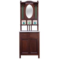 English Arts and Crafts Hall Tree with Art Nouveau Tiles 2