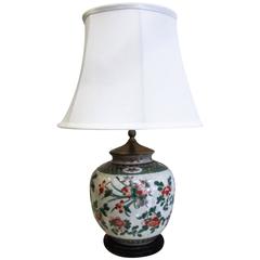 Chinese Porcelain Table Lamp with Rosewood Base