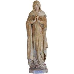19th century Wood and Gesso Carved Madonna Statue
