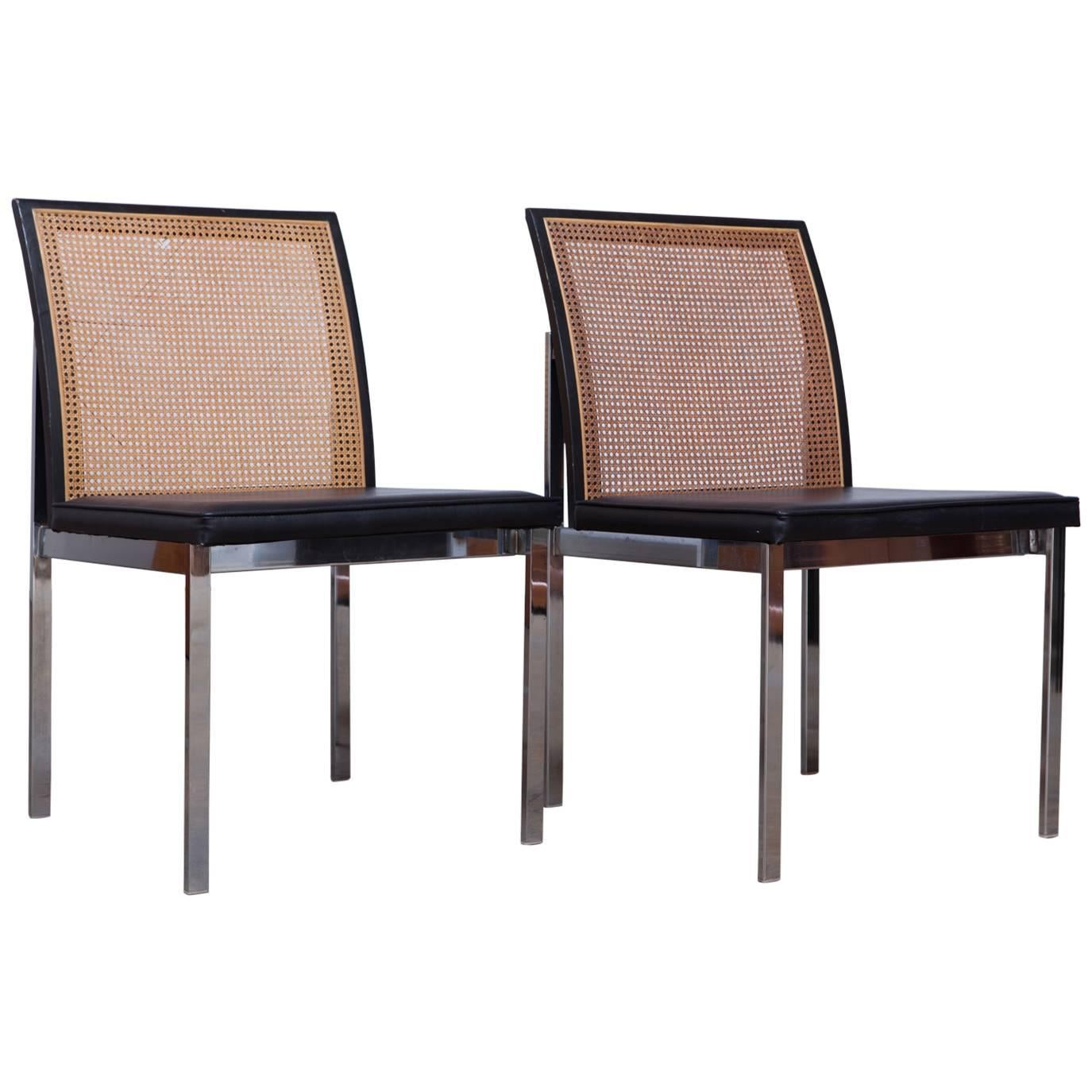Pair of Mid-Century Chrome and Cane Chairs by Lane