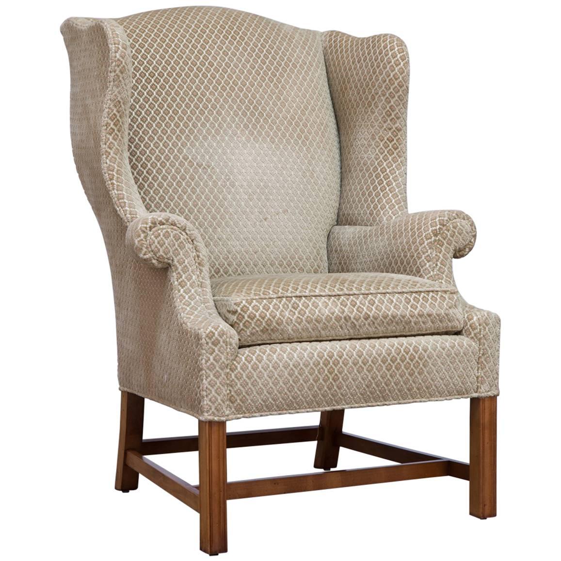 Chippendale Style Mahogany Framed Wing Chair by Baker