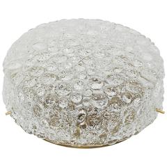 Large Brass Hillebrand Ice Glass Flush Mount, Germany, 1970s 2