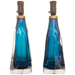 Pair of Orrefors Glass Lamps