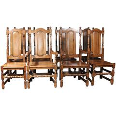 Set of Eight English Elizabethan Style Tudor Oak Dining Chairs