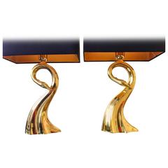 Pair of Brass Egret Shaped Lamps
