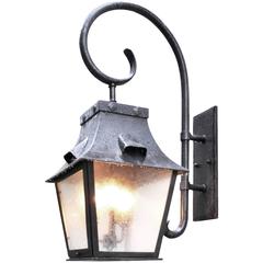 Vintage Traditional Iron Lantern with Forged Scroll Arm