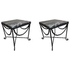 Pair of French Art Deco Hammered Iron Side Tables Attributed Edgar Brandt 4