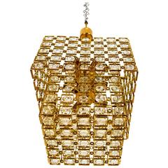 Large Austrian Two-Tier Gilded Metal and Crystal Chandelier