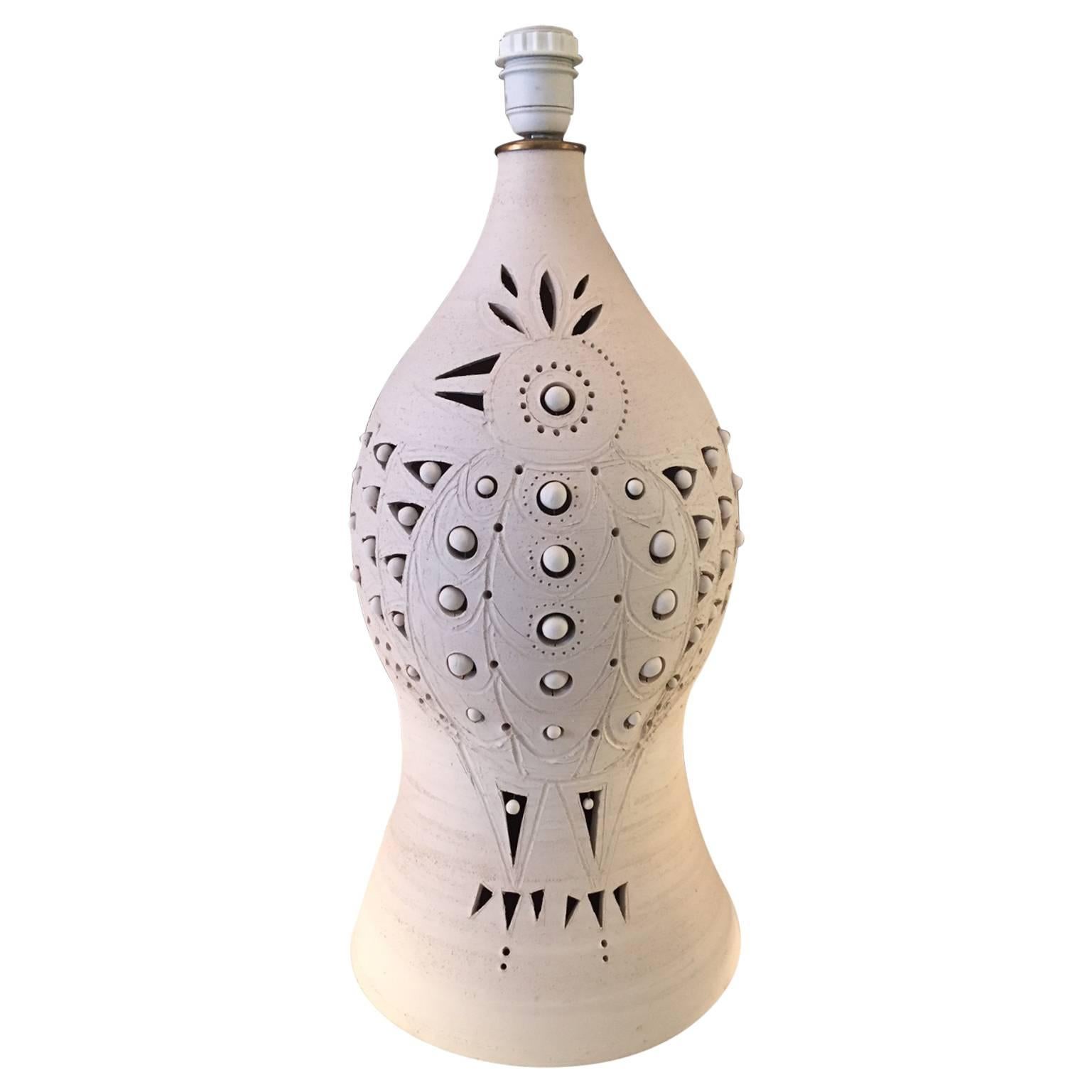 Georges Pelletier, "Owl" Lamp, Unglazed Ceramic, Signed, circa 1970, France