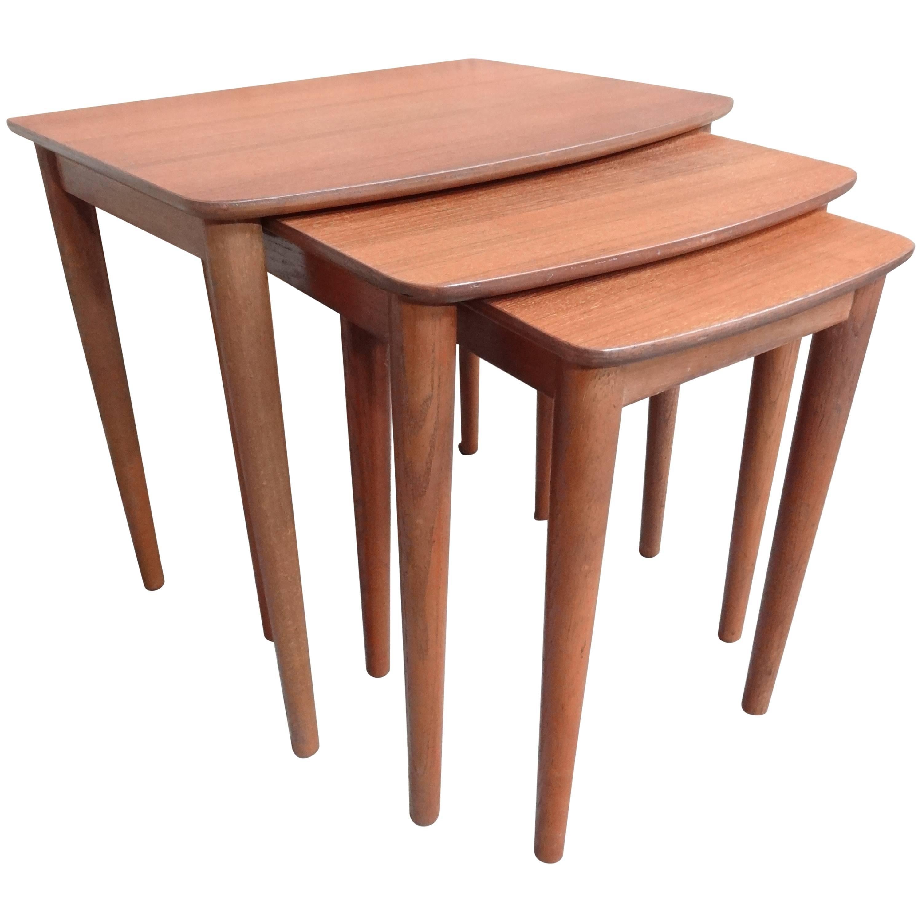 Mid-Century Modern 1960 Sought after Danish Solid Teak Nest of Three Tables