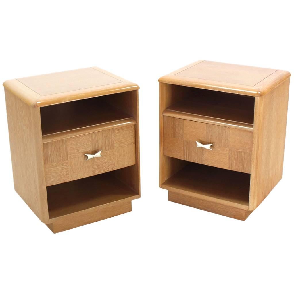 Pair of Cerused Oak Nightstands For Sale