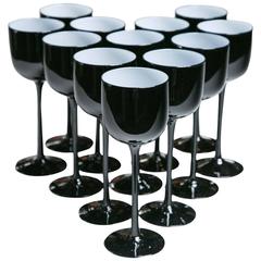 Set of 12 Carlo Moretti Cased Glass Black Wine Glasses