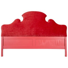 Vintage Hollywood Regency Chinoiserie Red King Headboard