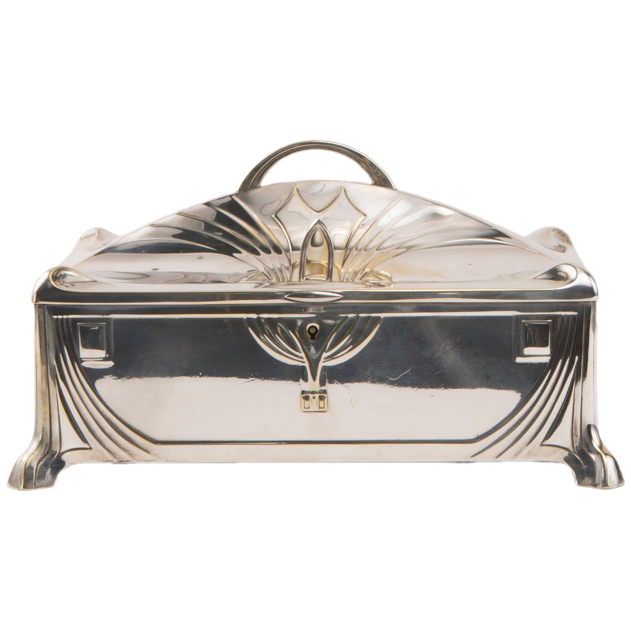 Silvered Art Nouveau Jewelry Casket by W.M.F.