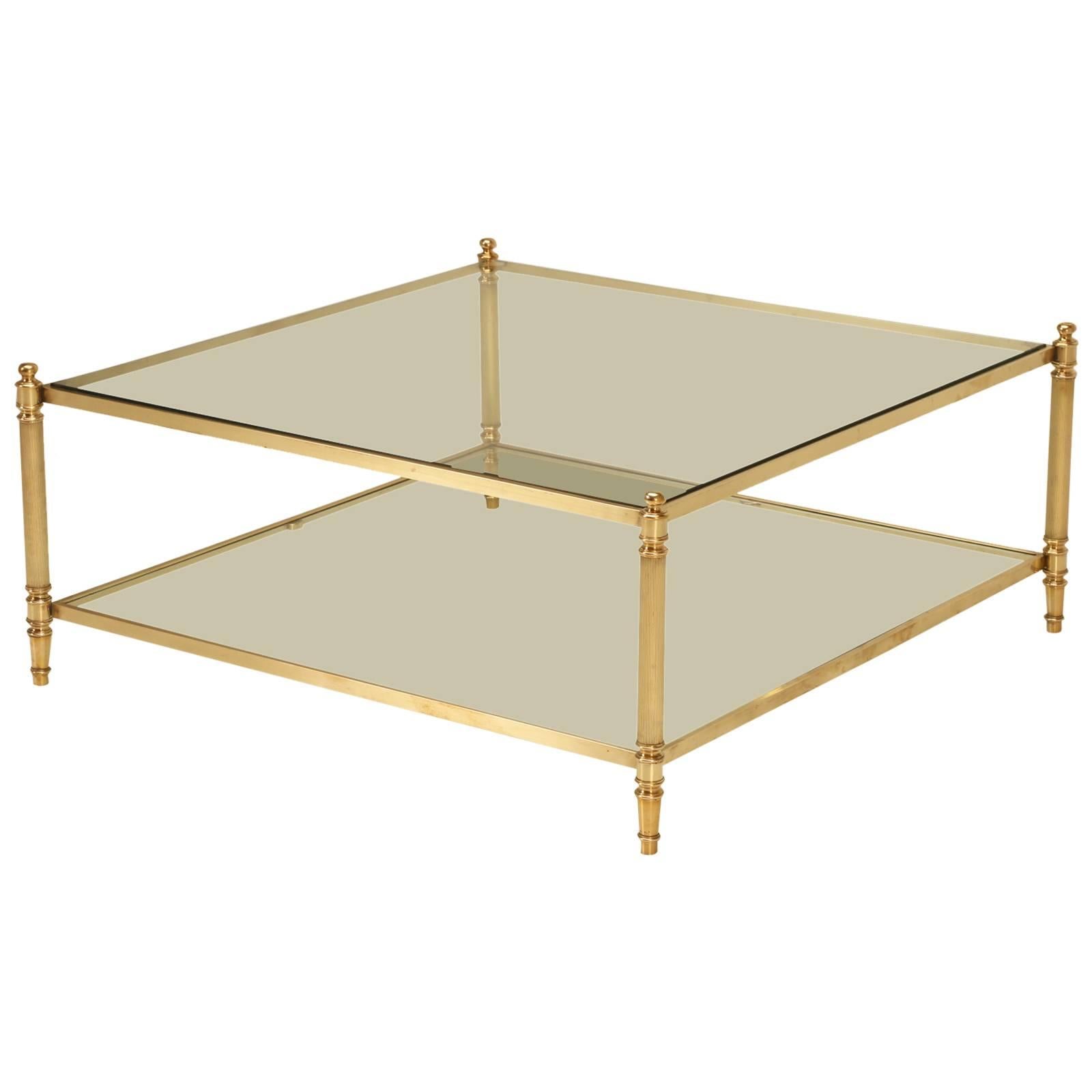 French Mid-Century Modern Brass Coffee Table