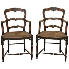 Pair of Antique Carved Country French Armchairs 10