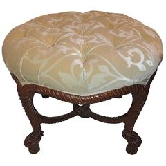 Elegant French Wood Rope Tassel Bow Tufted Ottoman Round Bench Stool Pouf