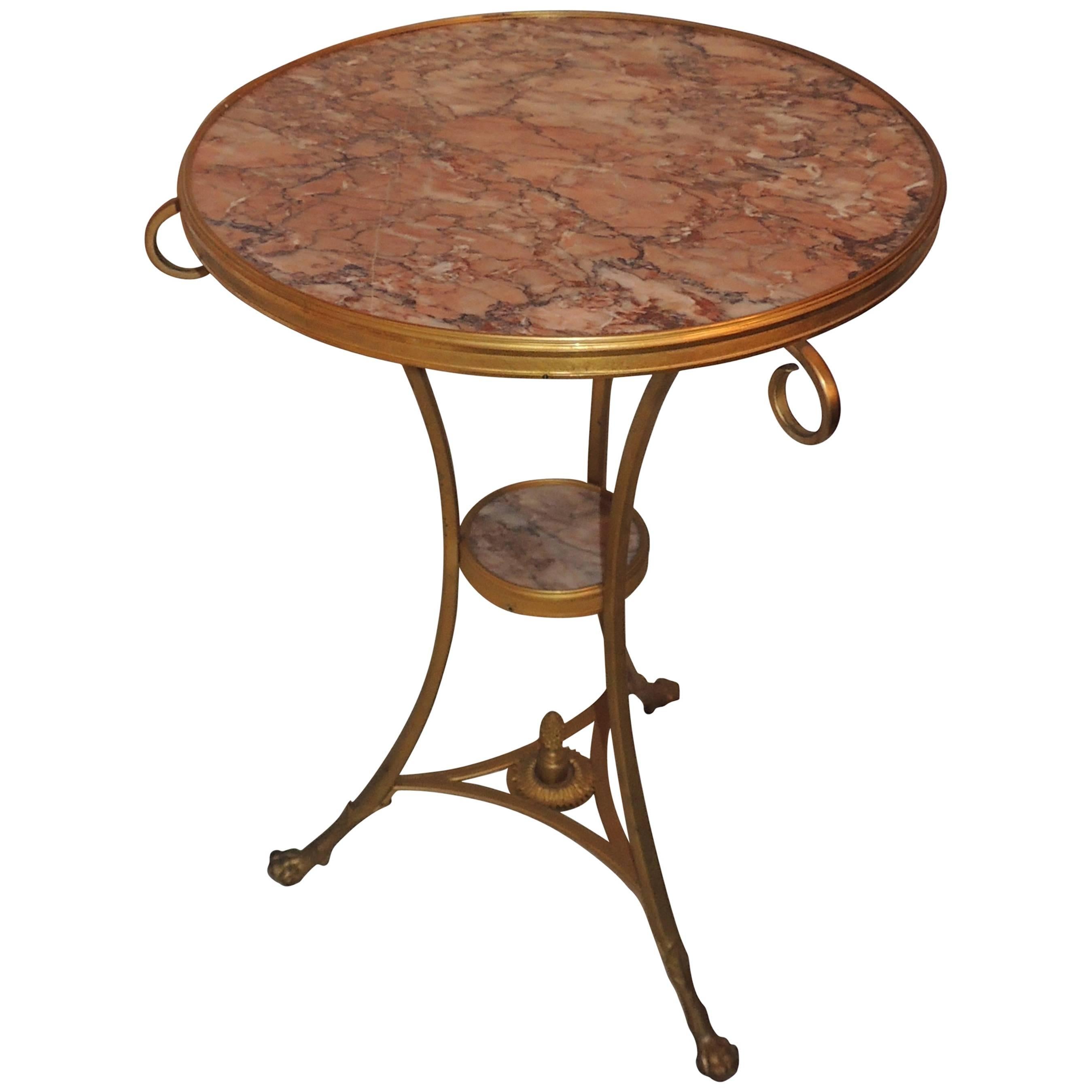 Wonderful Neoclassical Bronze Ormolu Gilt Rouge Marble Louis XV1 Gueridon Table For Sale