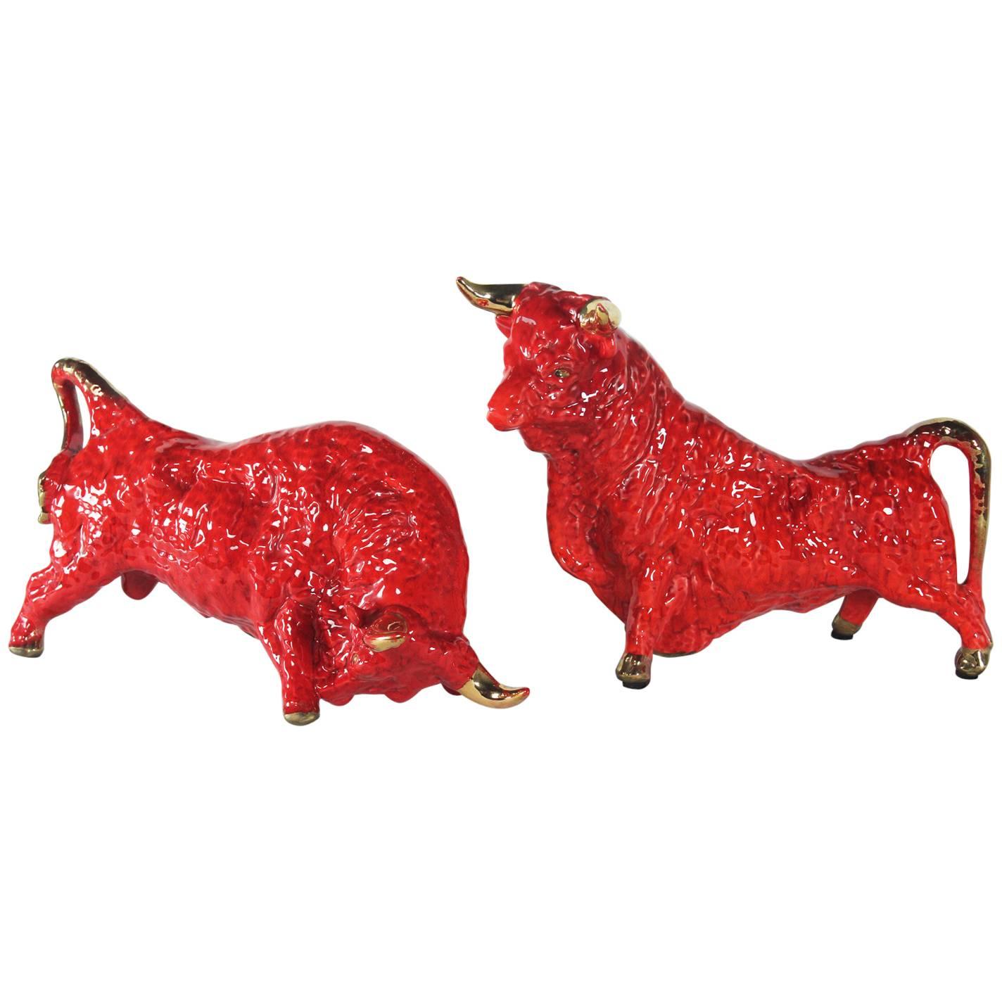 Vintage Royal Haeger Style Red Ceramic Bulls