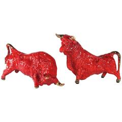 Retro Royal Haeger Style Red Ceramic Bulls