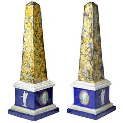 Pair of Staffordshire Pottery Obelisks, Mocha decoration late 18th century 4