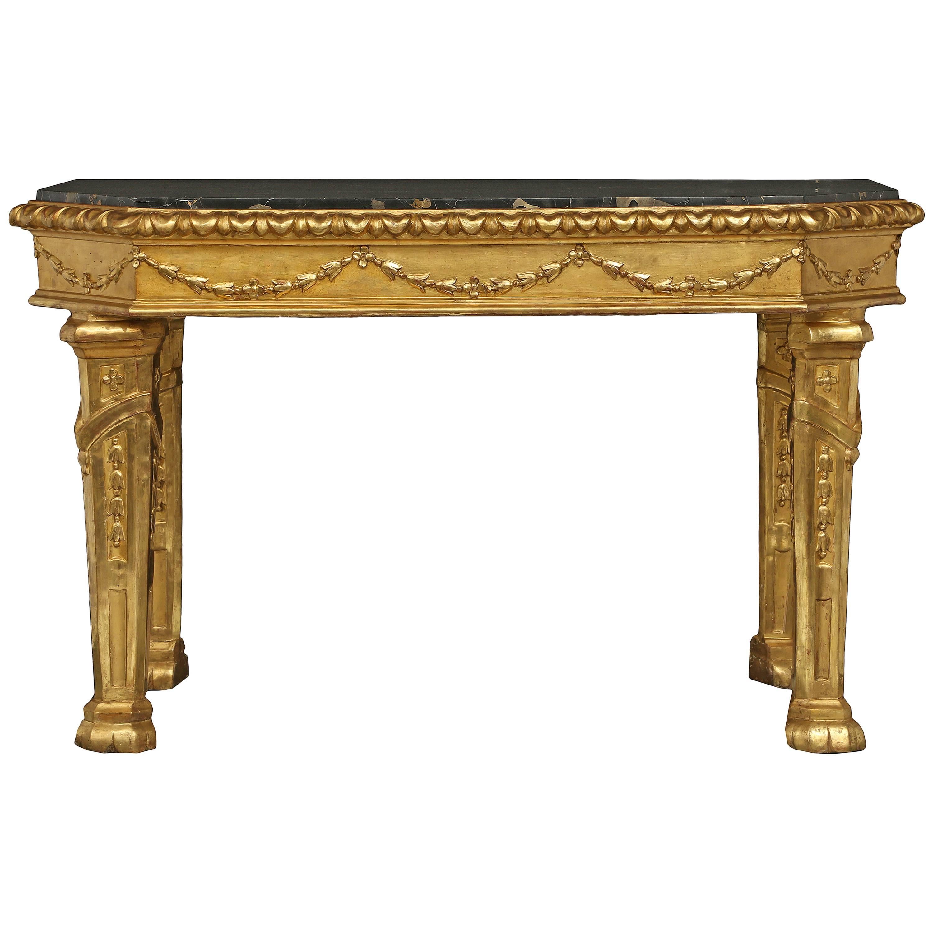 Italian 18th Century Louis XIV Period Giltwood and Marble Roman Console