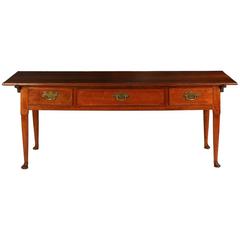 American Queen Anne Inlaid Walnut Three-Drawer Antique Tavern Table Desk