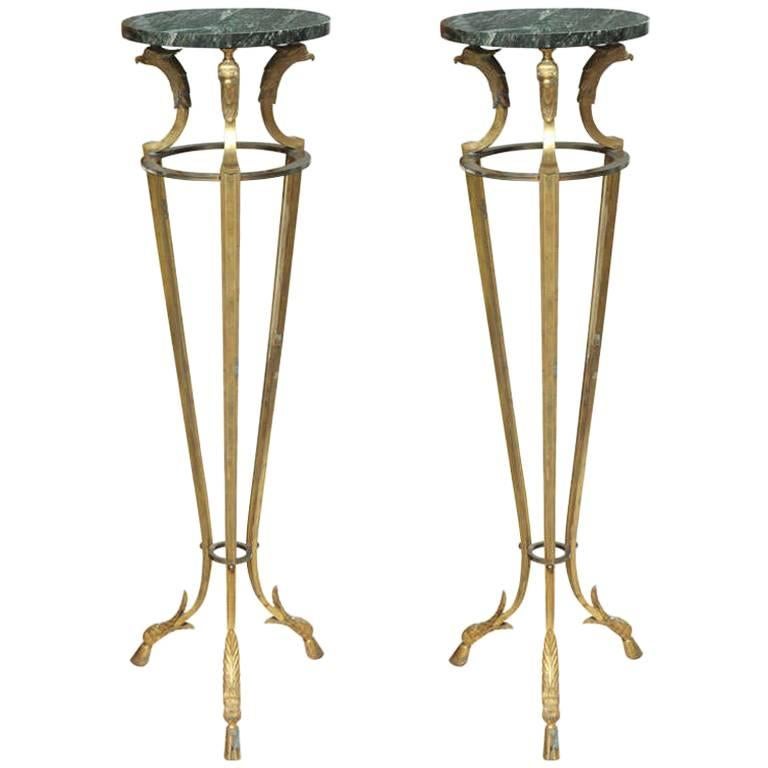 Pair of Maison Jansen Bronze and Marble Pedestals For Sale