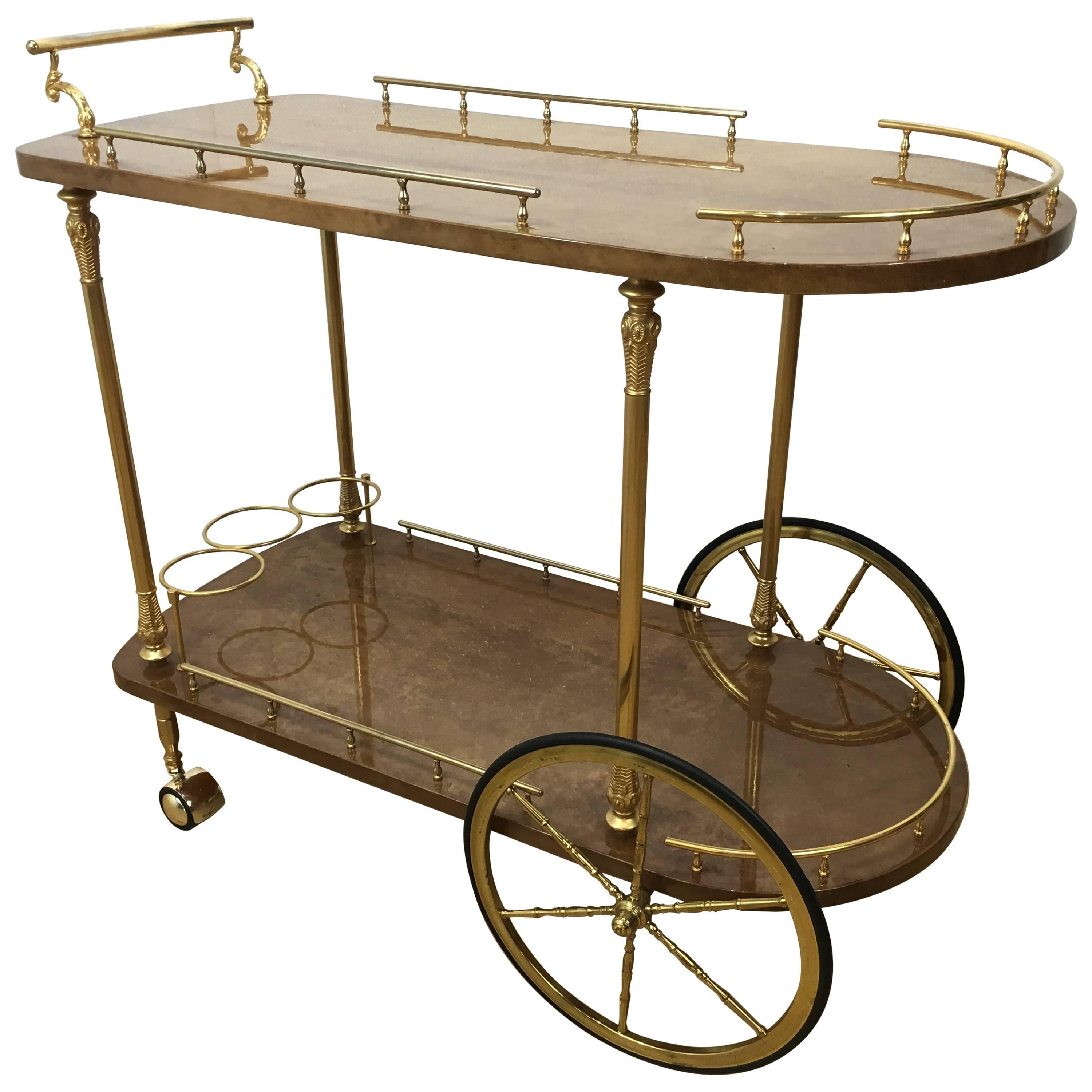 Aldo Tura Goatskin Bar Cart For Sale