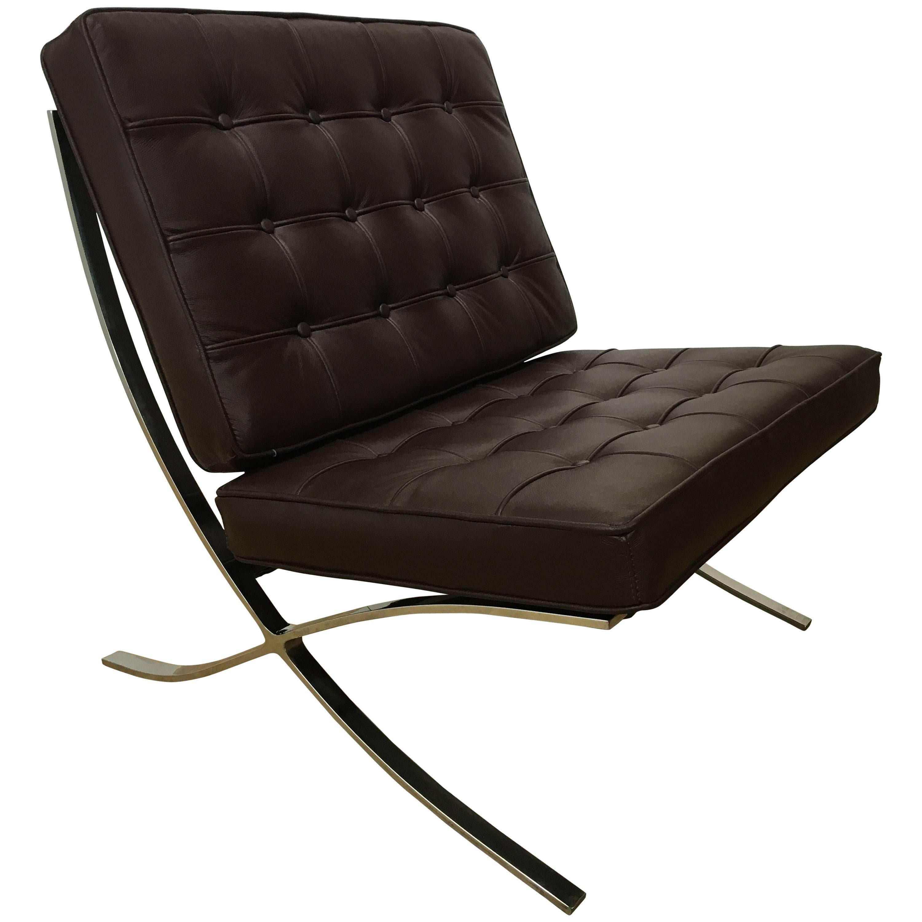  Brown Leather Barcelona Lounge Chair, After Mies van der Rohe
