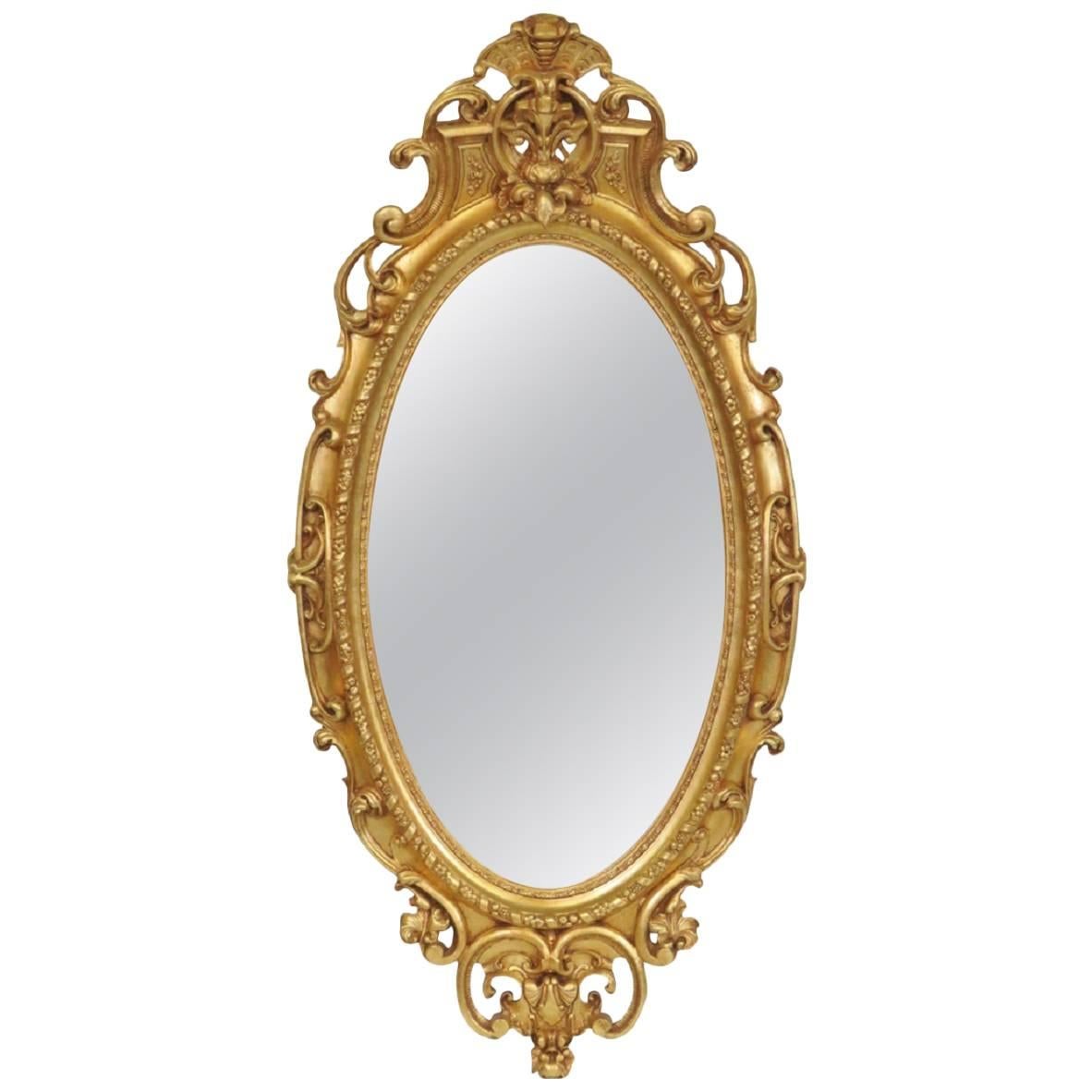 &2 inch Tall 19th Century American Victorian Rococo Oval Gilt Mirror