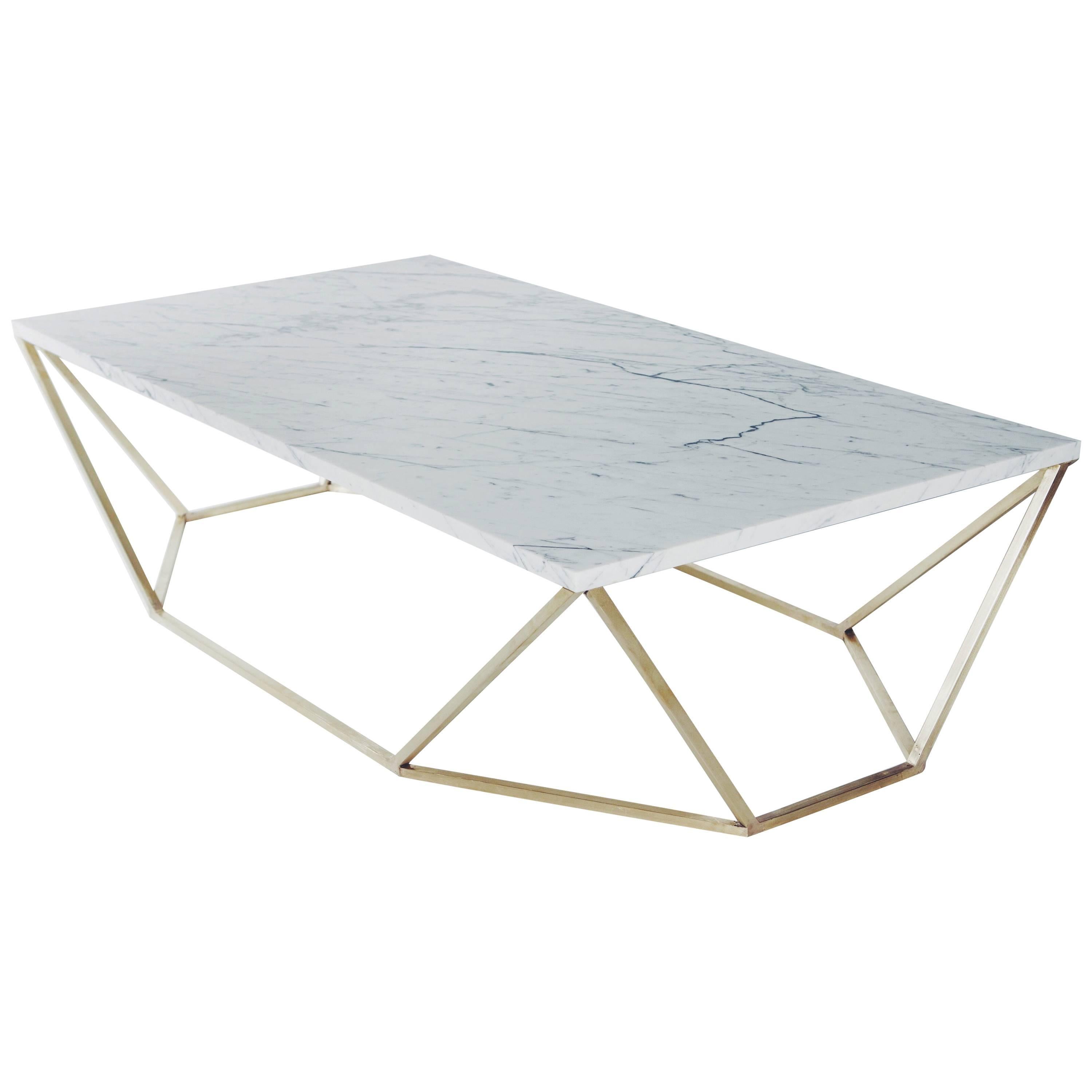 Dusk Coffee Table, Large in Honed White Marble and Brushed Brass