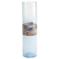 20th Century Crazy Quilt Banded Cylinder Blown Glass Vase 10